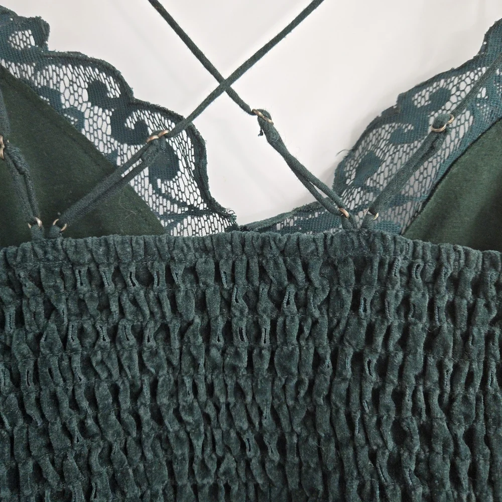 Free People‎ Intimately Adella Bralette Green Flocked Velvet Lace